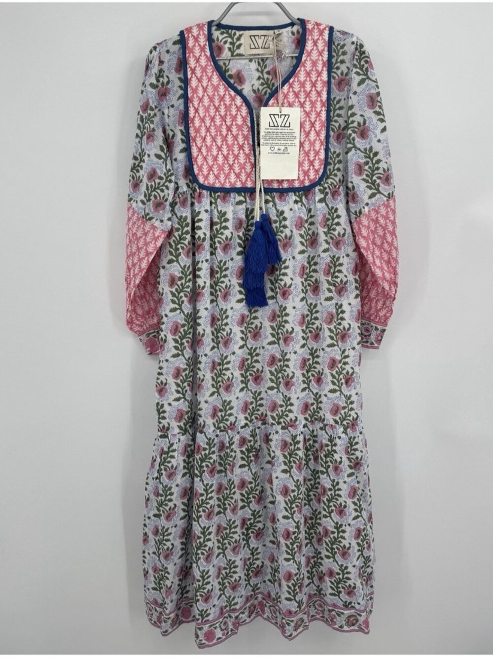SZ Blockprints Kitty Maxi Dress size S Small Quilted Bib 100% Cotton $238